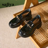 Safiya/索菲娅2024英伦风复古玫瑰扣漆皮圆头百搭粗跟乐福鞋 SF43112087 商品缩略图4