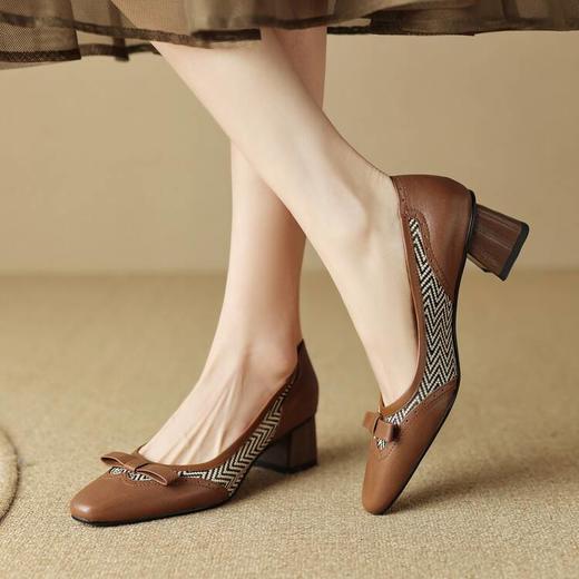 【预售5天】法式蝴蝶结中跟鞋，拼接小香风单鞋YJ&F1068 商品图0