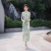 夏款网纱印花无袖改良版绿色修身旗袍SJT676 商品缩略图1