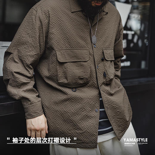 工装优选山系户外古巴领泡泡纱长袖衬衫免烫抗皱口袋薄衬衣男夏秋 商品图4