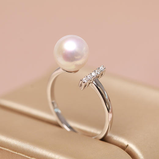 美裕 925银淡水珍珠戒指 开口戒8-9mm 108487W 商品图2