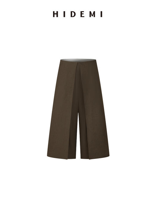 HIDEMI 【当当同款】极简显瘦手工边中高腰立体翻折设计感七分阔腿裤 深灰色/黑色/橄榄棕/奶油米白 商品图13