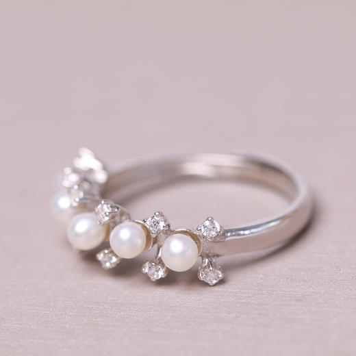 美裕 925银淡水珍珠戒指 可调节 3-4mm 108490W 商品图4