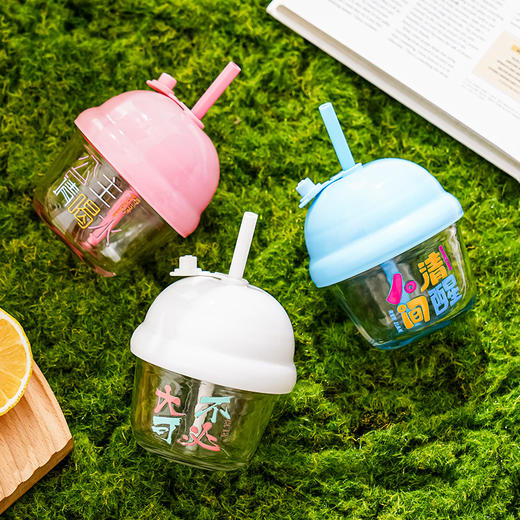 「9.9到手！四色可选」迷你玻璃墩墩杯夏季女便携玻璃水杯可爱卡通吸管杯学生办公室杯子餐饮用具 商品图2