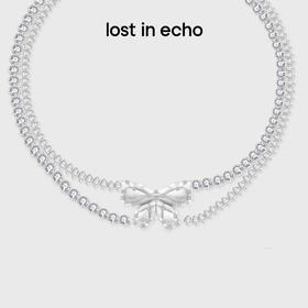 lost in echo2024秋季新款膨胀蝴蝶结枕头双层银色chocker项链女