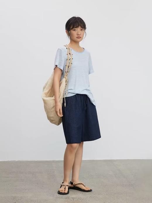 步履不停/4B45043C/休闲纯棉米色牛仔蓝针织五分裤短裤 商品图1