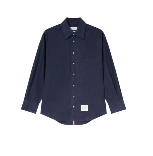 THOM BROWNE 汤姆·布朗 男士纯色宽松翻领纽扣长袖衬衫 海军蓝 MWL381A F0351 商品图0