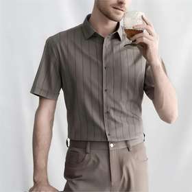 老钱风条纹短袖衬衫 S018022，品质基础款，极简穿搭