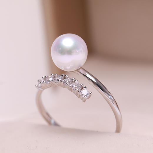 美裕 925银淡水珍珠戒指 开口戒7-8mm 107529W 商品图1