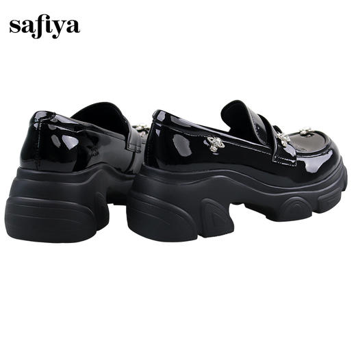 Safiya/索菲娅2024秋学院风漆皮圆头百搭粗跟厚底英伦星钻小皮鞋 SF43112073 商品图7