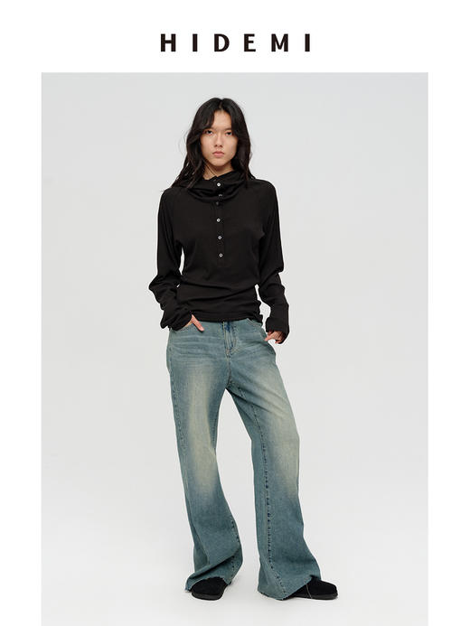 HIDEMI 循环可再生高弹力显瘦坑条连帽T恤长袖上衣帽衫 黑色/艺术灰/自然白 商品图3