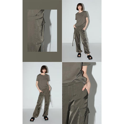 【秒杀】COCOBELLA静奢风丝光缎面垂坠休闲裤早秋大口袋工装裤PA3042 商品图2