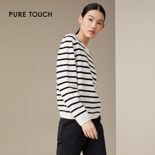 pure touch绵羊毛黑白条纹女士针织衫1302243359 商品图3