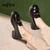 Safiya/索菲娅2024英伦风复古玫瑰扣漆皮圆头百搭粗跟乐福鞋 SF43112087 商品缩略图6