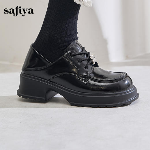 Safiya/索菲娅2024秋英伦风粗跟厚底钻扣两穿系带百搭JK小皮鞋 SF43112128 商品图6