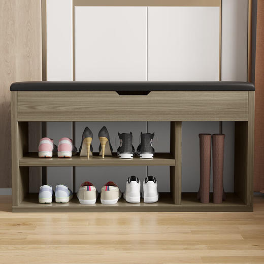酷林KULIN 换鞋凳简易鞋柜家用穿鞋凳子软包玄关小储物柜 橡木色80*30*45cm 100039856756 商品图5