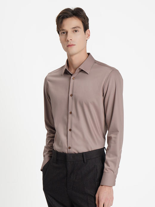 callisto咖色聚酯纤维混纺长袖衬衫 商品图3