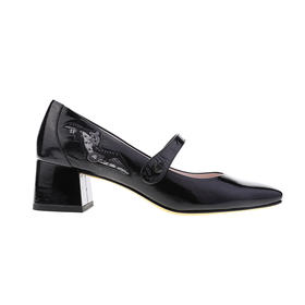 sheme踏地而歌系列黑灰配色刺绣点缀优雅时尚玛丽珍新中式女士单鞋可定制