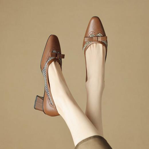 【预售5天】法式蝴蝶结中跟鞋，拼接小香风单鞋YJ&F1068 商品图2