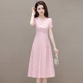 印花中长款通勤修身时尚连衣裙显瘦优雅QYM-OMS-CA4346-L