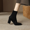 阿么手工女鞋黑色短筒弹力靴2025新款增高显瘦粗跟袜靴秋冬女5CM 商品缩略图1