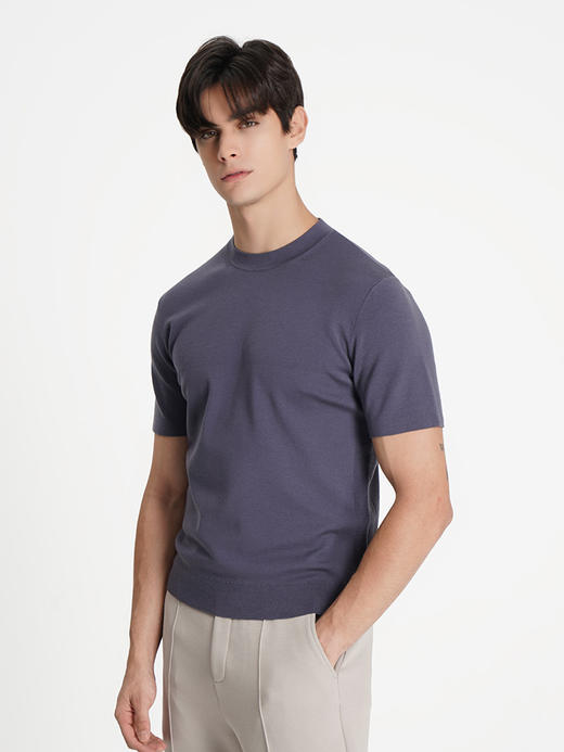 callisto紫色绵羊毛混纺短袖毛衣 商品图3