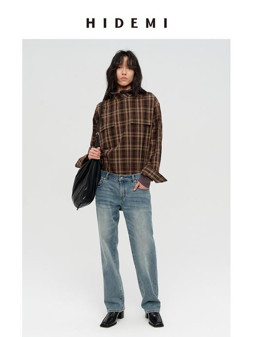 HIDEMI 限定色织格纹极简设计感口袋圆领宽松小男孩衬衫 商品图7