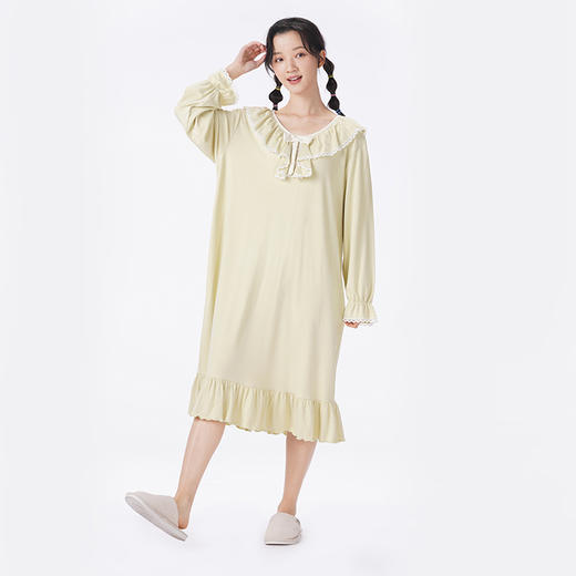 都市丽人睡衣会员精选长袖裙家居服AR牙签条锁目双面薄女士睡裙LHT6G8 商品图1