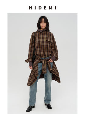 HIDEMI 限定色织格纹极简设计感口袋圆领宽松小男孩衬衫