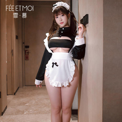 【霏慕】一字抹胸高开衩女仆套装大码6744 商品图3