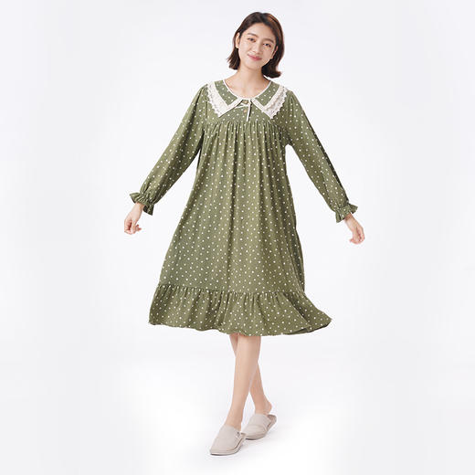 都市丽人睡衣好睡好眠长袖裙家居服26支CVC单面薄女士棉质睡裙LHT6H1 商品图1