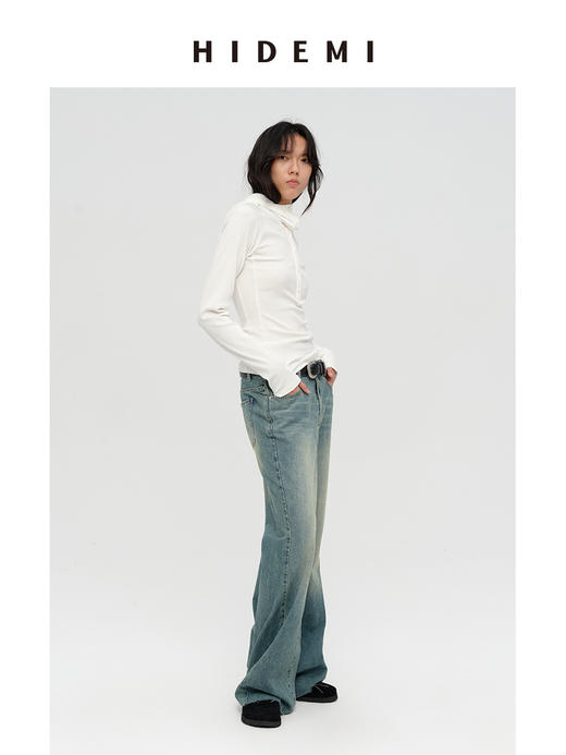 HIDEMI 循环可再生高弹力显瘦坑条连帽T恤长袖上衣帽衫 黑色/艺术灰/自然白 商品图2