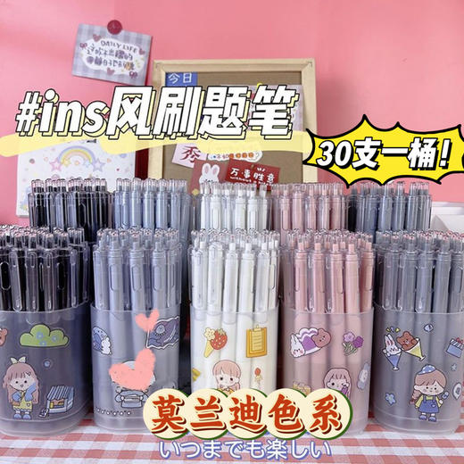 🌈闭眼囤19.9元🔥30支桶装也太划算了‼️ ins风莫兰迪色系刷题笔~书写顺滑速干！ 商品图0