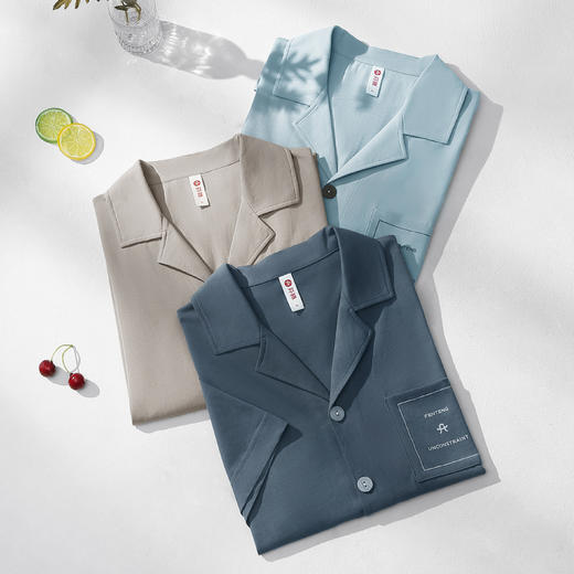 100%棉全棉纯色家居服套装纯棉长裤开衫 A-4387  芬腾 商品图0