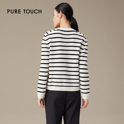 pure touch绵羊毛黑白条纹女士针织衫1302243359 商品图2