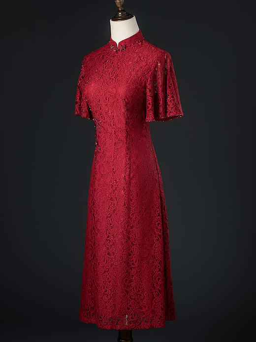 新款夏季新中式敬酒服新娘结婚红色蕾丝旗袍连衣裙礼服QQX-8822 商品图2