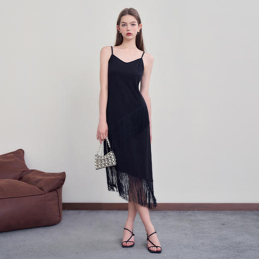 简约高级感肌理流光流苏吊带裙女早春V领宴会裙连衣裙V3042331 商品图1