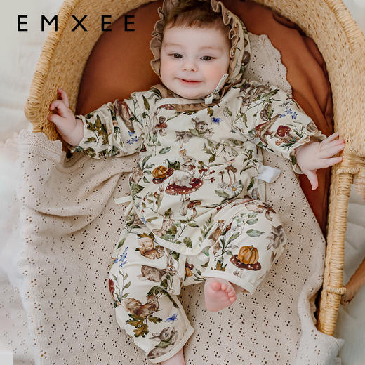 【宝宝服饰】新品嫚熙婴儿连体衣初生宝宝哈衣新生儿爬服和尚服丝柔棉蘑法森林 商品图1