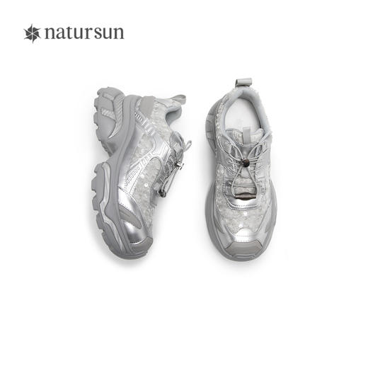 natursun时尚休闲鞋女银色老爹鞋圆头舒适厚底运动鞋N24437558 商品图3