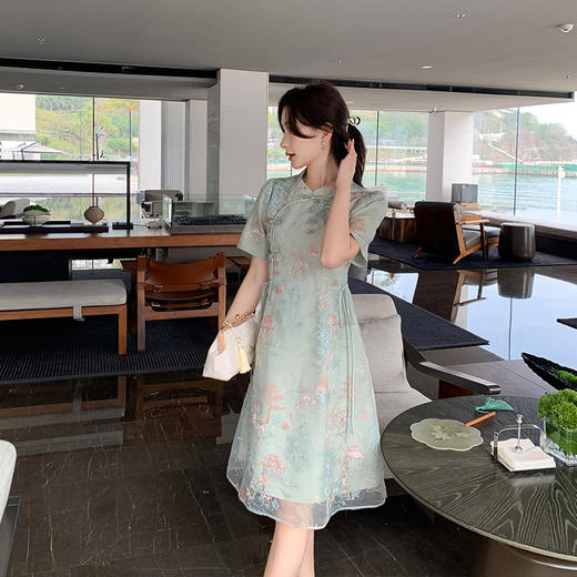 [奢姿轻奢系列]2025夏季新款复古绣花小立领旗袍胖妹妹时尚连衣裙8942860005【1】 商品图3