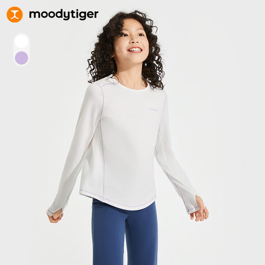 【24年秋新品】moodytiger儿童T恤24秋新款女童圆领透气吸湿排汗长袖上衣43210108 商品图0