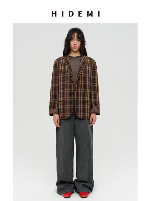 HIDEMI 限定色织格纹廓形极简设计感小男孩西装 商品图0