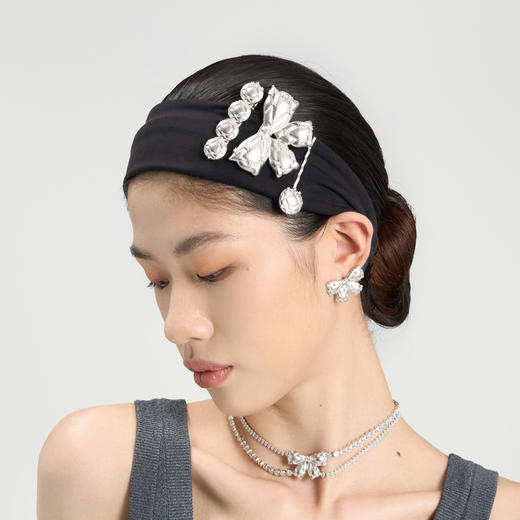lost in echo2024秋季新款高级银色膨胀蝴蝶结侧边发夹头饰发卡女 商品图1