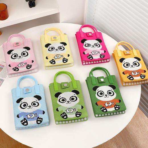 熊猫针织手机包可爱零钱钥匙包日韩迷你软橡胶手柄单肩斜挎包潮女绿色 商品图1