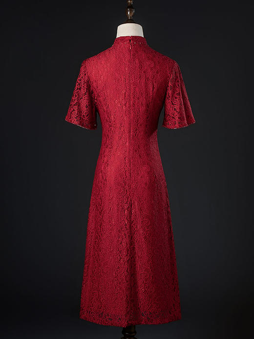 新款夏季新中式敬酒服新娘结婚红色蕾丝旗袍连衣裙礼服QQX-8822 商品图4