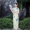 夏款无袖长款浅色国风水墨画修身旗袍SJT675 商品缩略图0