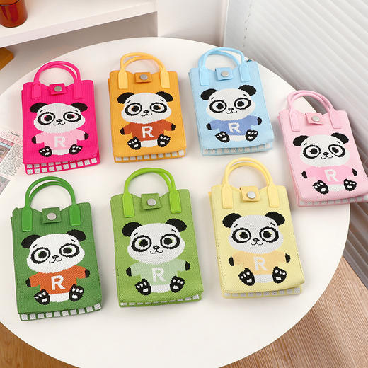 熊猫针织手机包可爱零钱钥匙包日韩迷你软橡胶手柄单肩斜挎包潮女绿色 商品图2