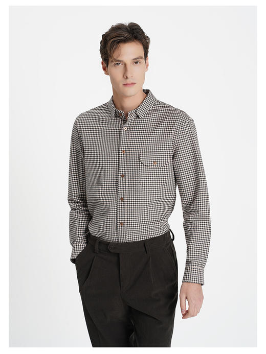 callisto“绒”系列咖色纯棉休闲长袖衬衫 商品图2