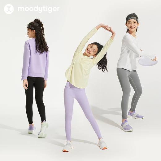 【24年秋新】moodytiger24年新款女童纯色紧身裤高弹透气舒适户外瑜伽裤43211415 商品图4