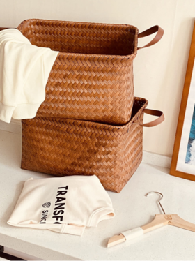 🎐【纯手工仿藤编】出欧美大容量复古编织收纳篮2个装 S5665